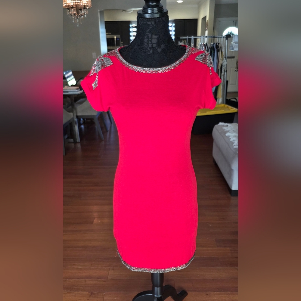 Red Mini Bodycon Dress with Cold Shoulder - Valentine's Day Dress